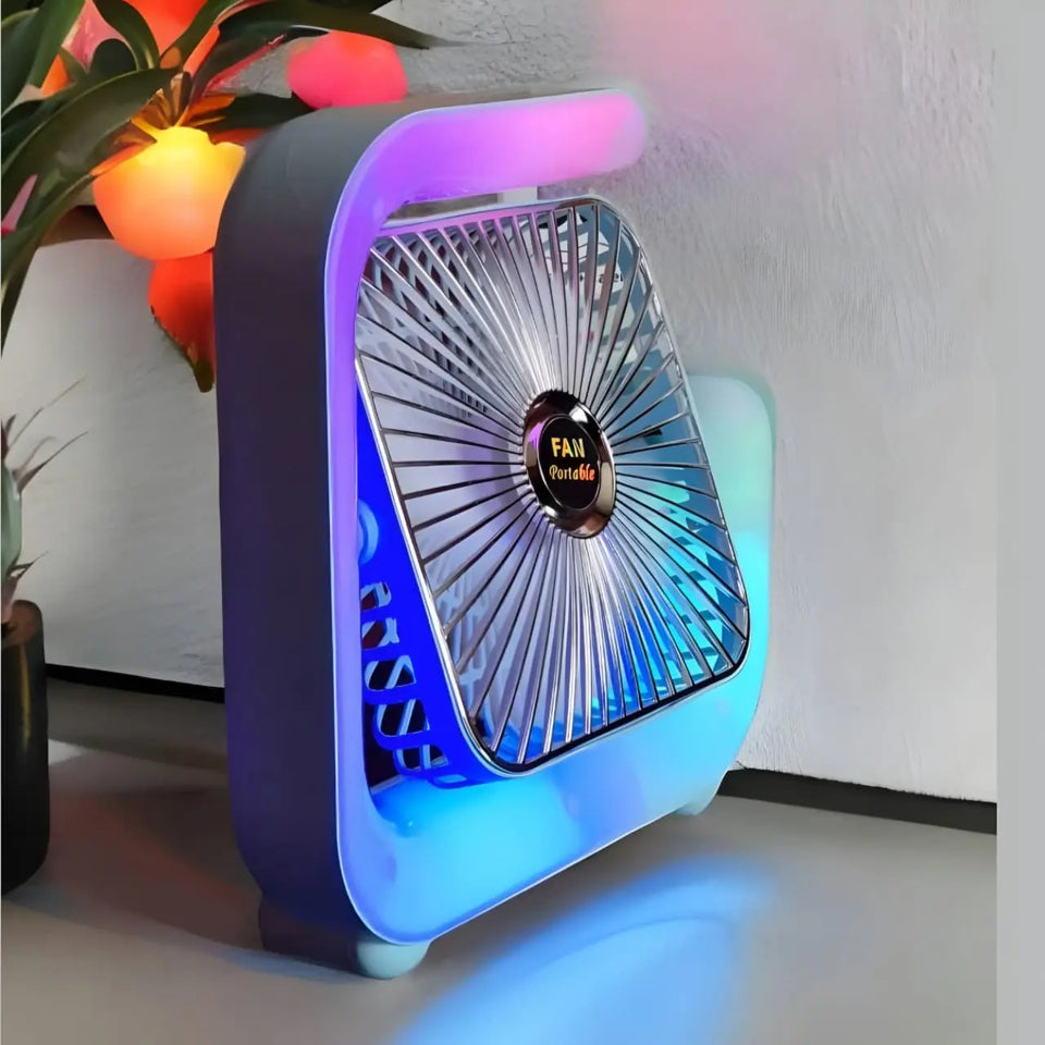VENTILADOR RGB RECARGABLE + MINI HUMIDIFICADOR